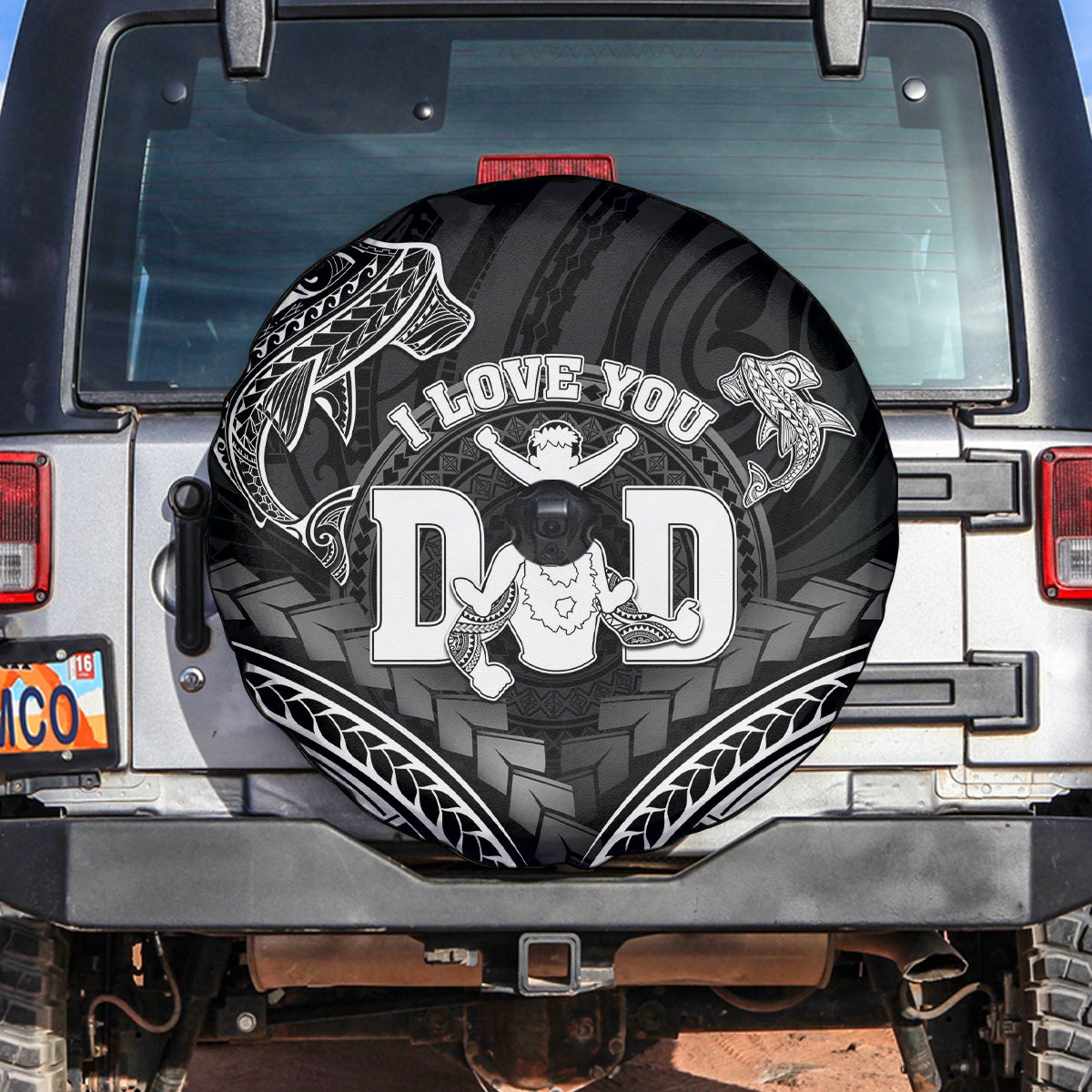 Happy Father's Day Spare Tire Cover I Love You Dad Polynesian Style LT05 Black - Polynesian Pride