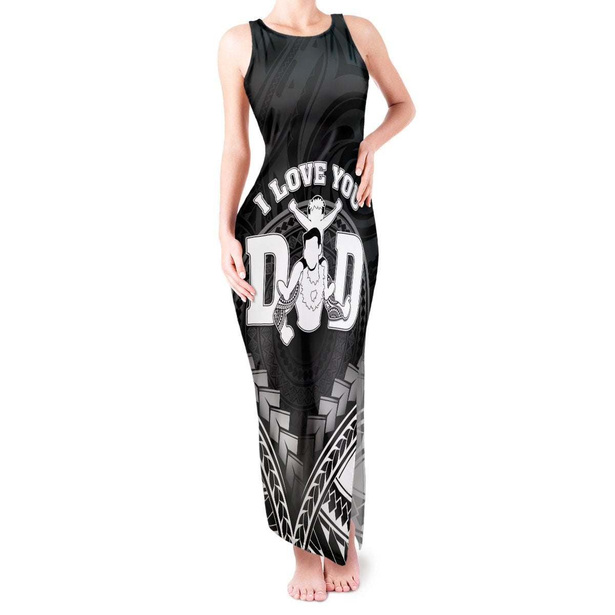 Personalised Happy Father's Day Tank Maxi Dress I Love You Dad Polynesian Style LT05 Women Black - Polynesian Pride