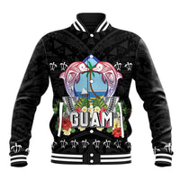 Guam Chamorro Baseball Jacket Tribal Latte Stone With Dolphins Black
