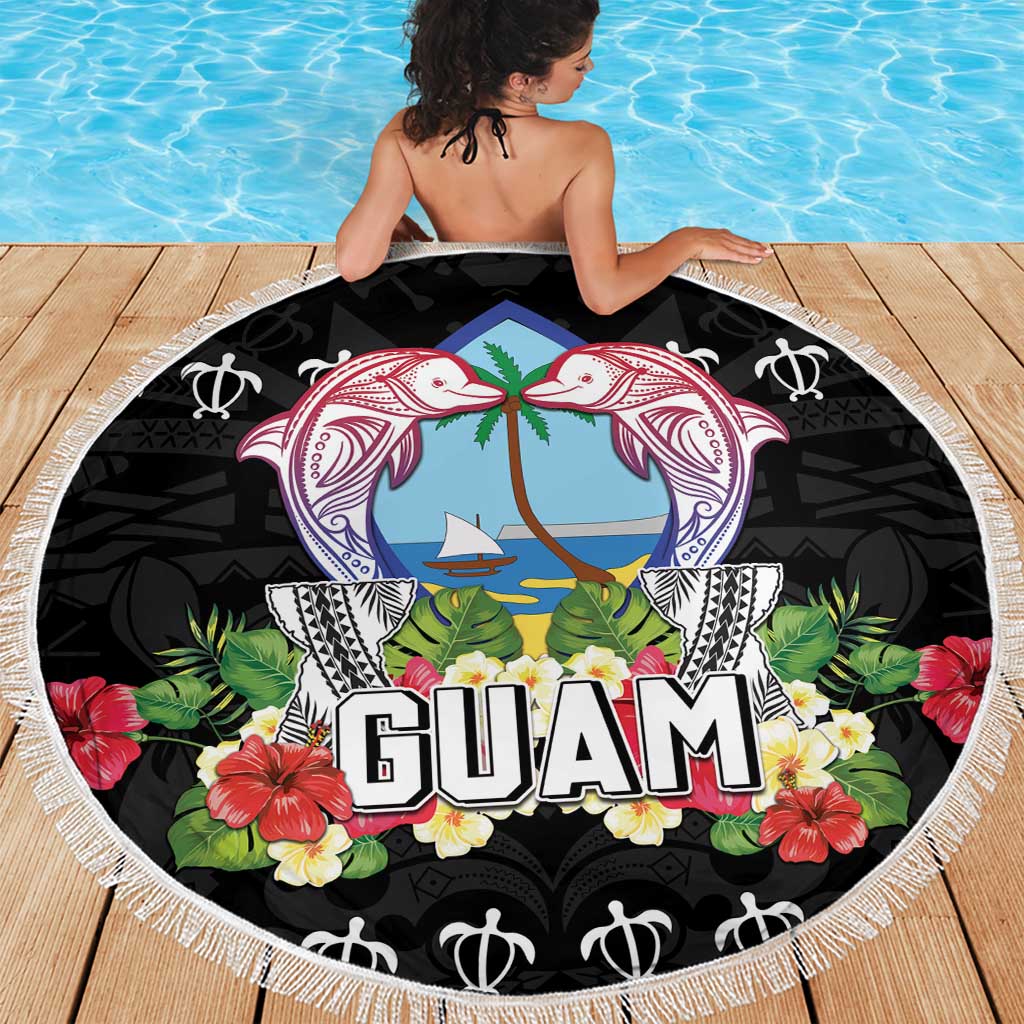 Guam Chamorro Beach Blanket Tribal Latte Stone With Dolphins Black