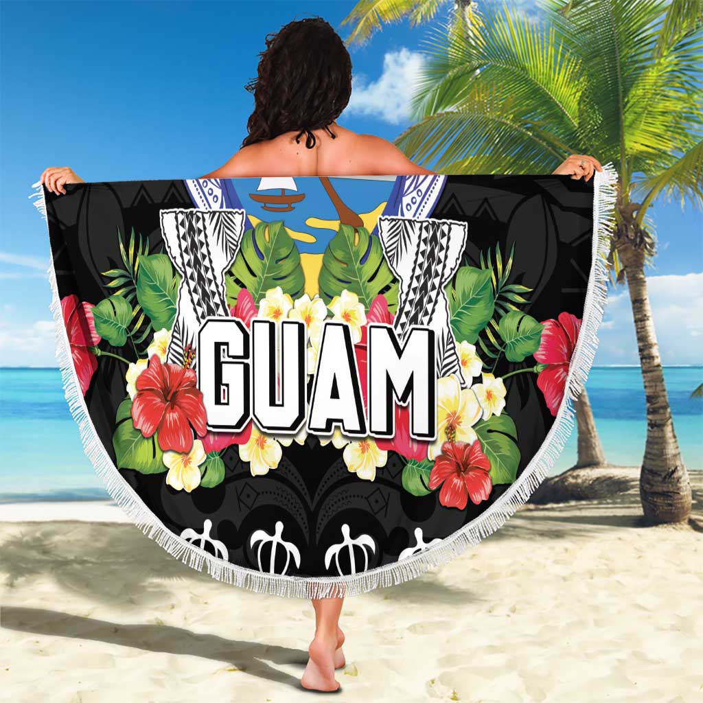 Guam Chamorro Beach Blanket Tribal Latte Stone With Dolphins Black