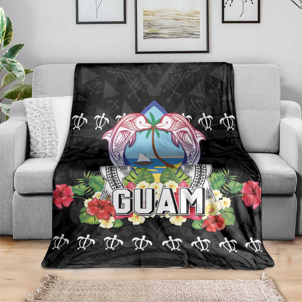 Guam Chamorro Blanket Tribal Latte Stone With Dolphins Black