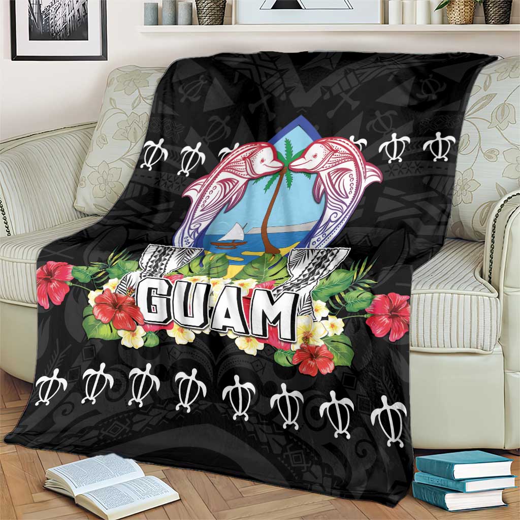 Guam Chamorro Blanket Tribal Latte Stone With Dolphins Black