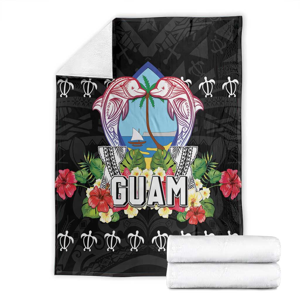Guam Chamorro Blanket Tribal Latte Stone With Dolphins Black