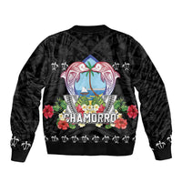 Guam Chamorro Bomber Jacket Tribal Latte Stone With Dolphins Black