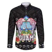 Guam Chamorro Family Matching Off Shoulder Maxi Dress and Hawaiian Shirt Tribal Latte Stone With Dolphins Black