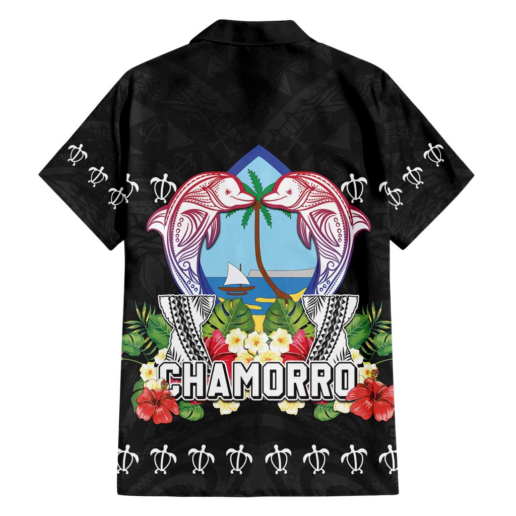 Guam Chamorro Family Matching Off Shoulder Short Dress and Hawaiian Shirt Tribal Latte Stone With Dolphins Black