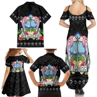 Guam Chamorro Family Matching Summer Maxi Dress and Hawaiian Shirt Tribal Latte Stone With Dolphins Black