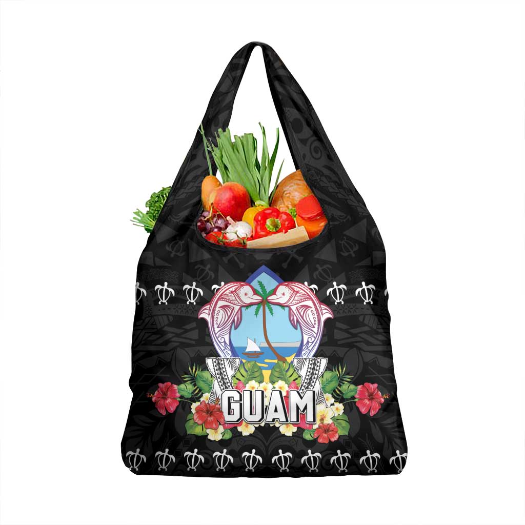 Guam Chamorro Grocery Bag Tribal Latte Stone With Dolphins Black