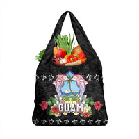 Guam Chamorro Grocery Bag Tribal Latte Stone With Dolphins Black