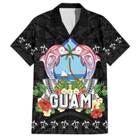 Guam Chamorro Hawaiian Shirt Tribal Latte Stone With Dolphins Black