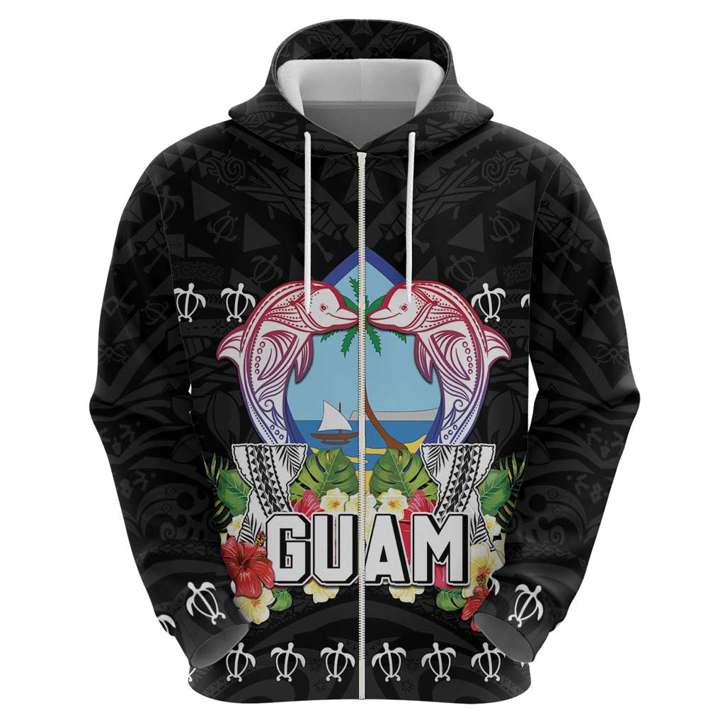 Guam Chamorro Hoodie Tribal Latte Stone With Dolphins Black