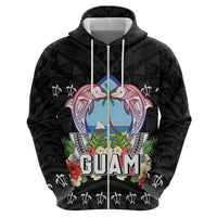 Guam Chamorro Hoodie Tribal Latte Stone With Dolphins Black