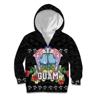 Guam Chamorro Kid Hoodie Tribal Latte Stone With Dolphins Black