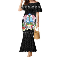 Guam Chamorro Mermaid Dress Tribal Latte Stone With Dolphins Black