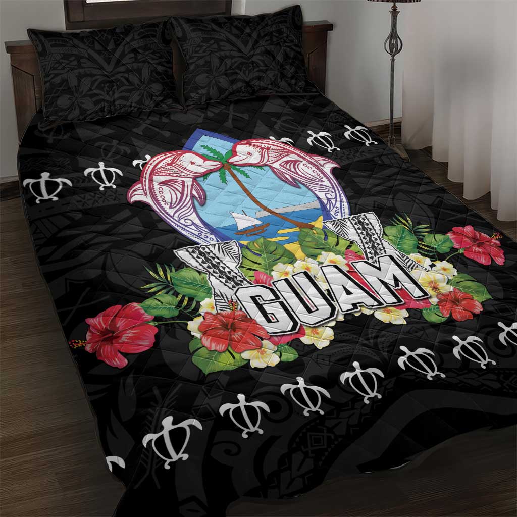 Guam Chamorro Quilt Bed Set Tribal Latte Stone With Dolphins Black