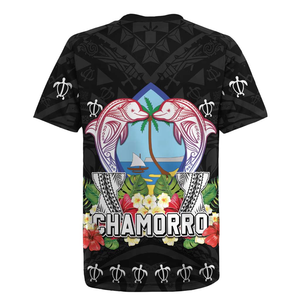 Guam Chamorro Rugby Jersey Tribal Latte Stone With Dolphins Black