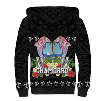 Guam Chamorro Sherpa Hoodie Tribal Latte Stone With Dolphins Black LT05 - Polynesian Pride