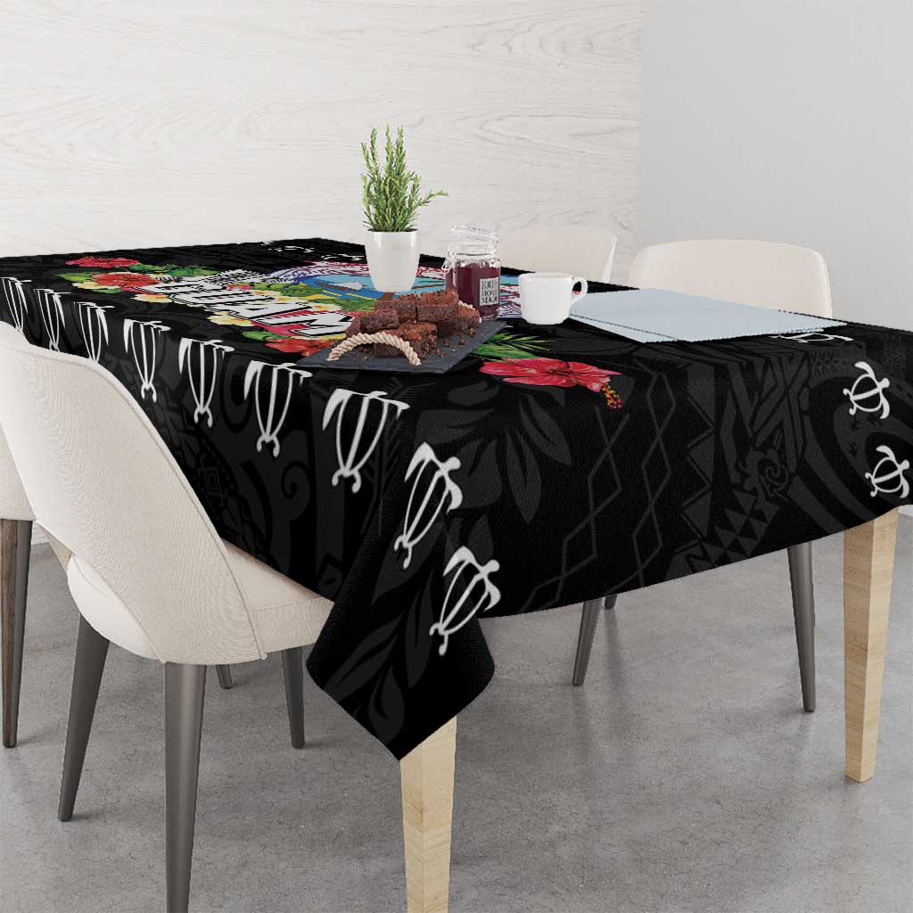 Guam Chamorro Tablecloth Tribal Latte Stone With Dolphins Black