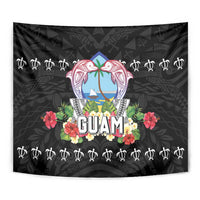 Guam Chamorro Tapestry Tribal Latte Stone With Dolphins Black