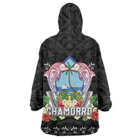 Guam Chamorro Wearable Blanket Hoodie Tribal Latte Stone With Dolphins Black