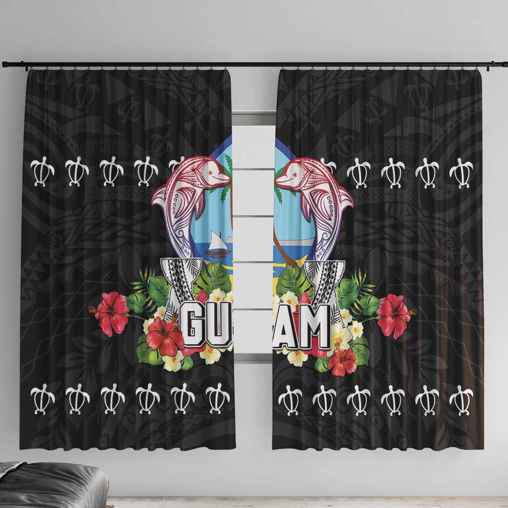 Guam Chamorro Window Curtain Tribal Latte Stone With Dolphins Black