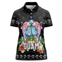 Guam Chamorro Women Polo Shirt Tribal Latte Stone With Dolphins Black