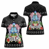 Guam Chamorro Women Polo Shirt Tribal Latte Stone With Dolphins Black