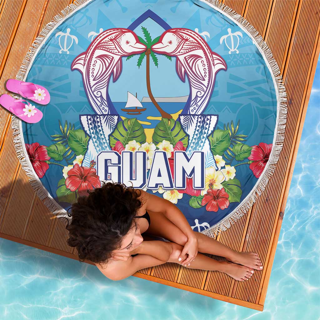 Guam Chamorro Beach Blanket Tribal Latte Stone With Dolphins Blue