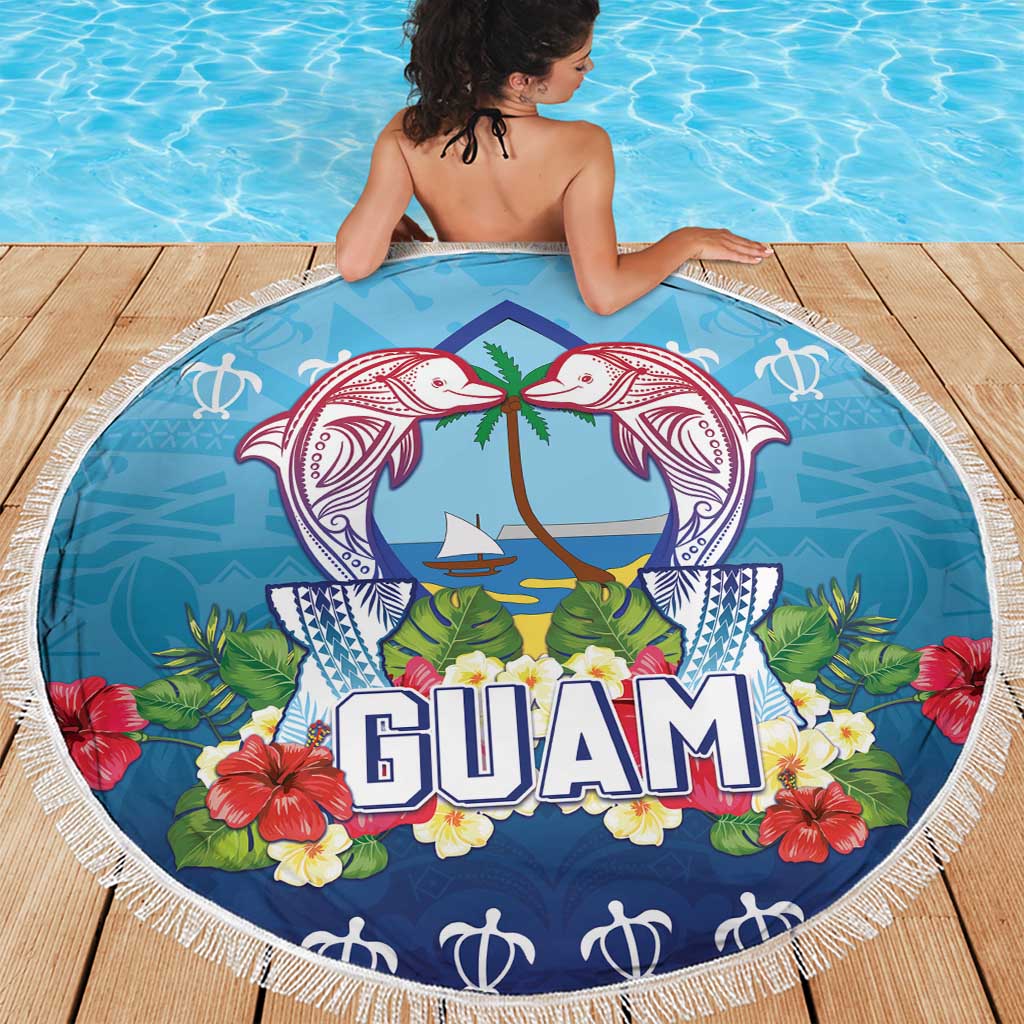 Guam Chamorro Beach Blanket Tribal Latte Stone With Dolphins Blue