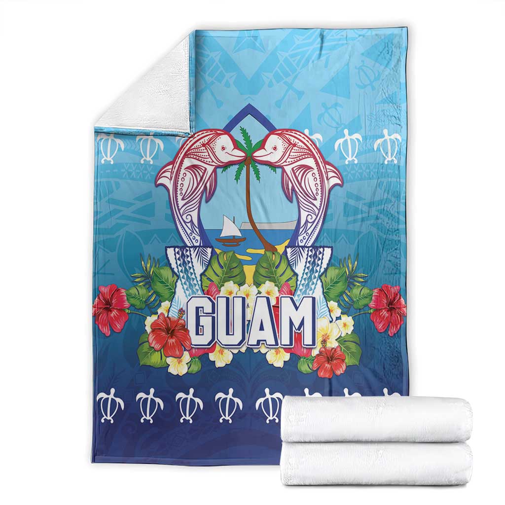 Guam Chamorro Blanket Tribal Latte Stone With Dolphins Blue