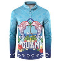 Guam Chamorro Button Sweatshirt Tribal Latte Stone With Dolphins Blue