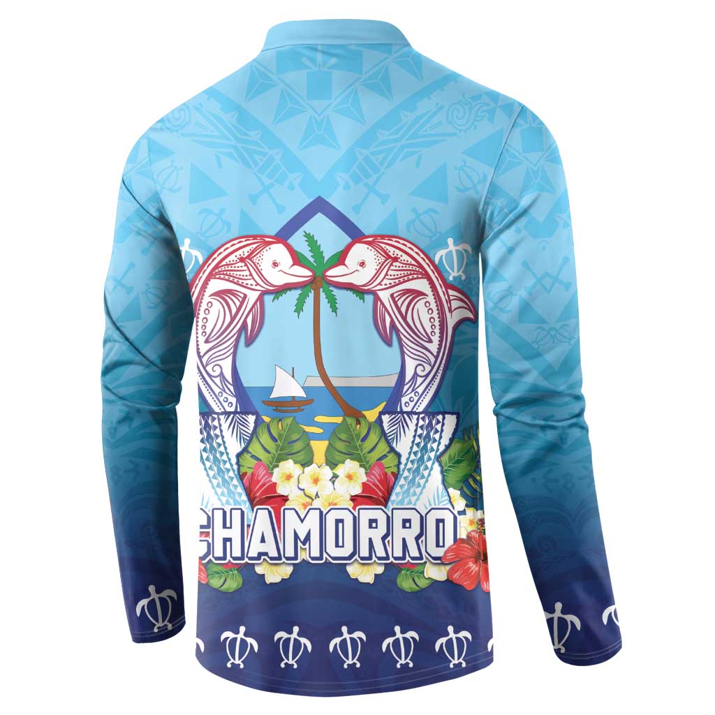 Guam Chamorro Button Sweatshirt Tribal Latte Stone With Dolphins Blue