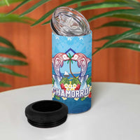 Guam Chamorro 4 in 1 Can Cooler Tumbler Tribal Latte Stone With Dolphins Blue