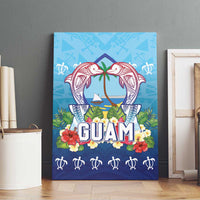 Guam Chamorro Canvas Wall Art Tribal Latte Stone With Dolphins Blue