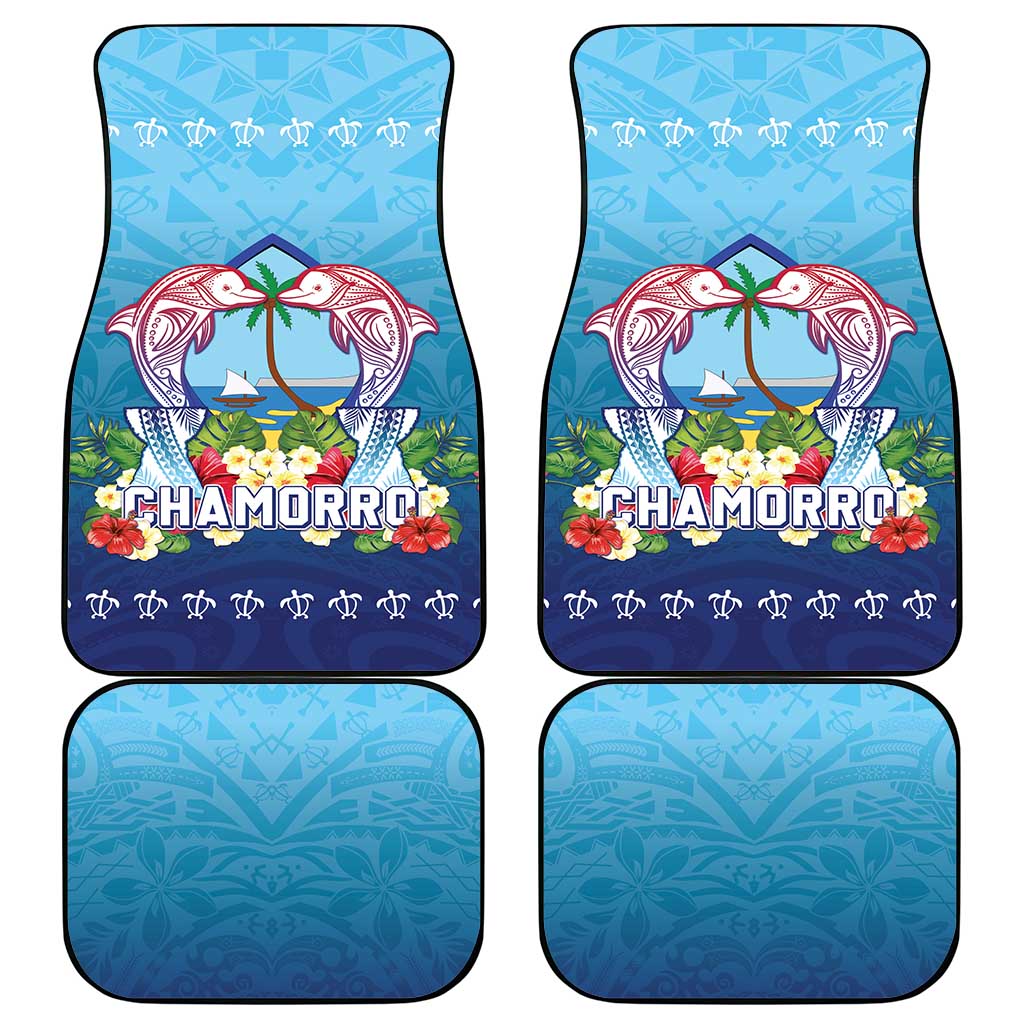 Guam Chamorro Car Mats Tribal Latte Stone With Dolphins Blue