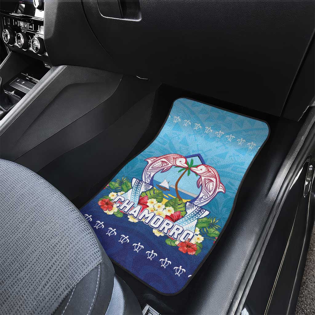 Guam Chamorro Car Mats Tribal Latte Stone With Dolphins Blue