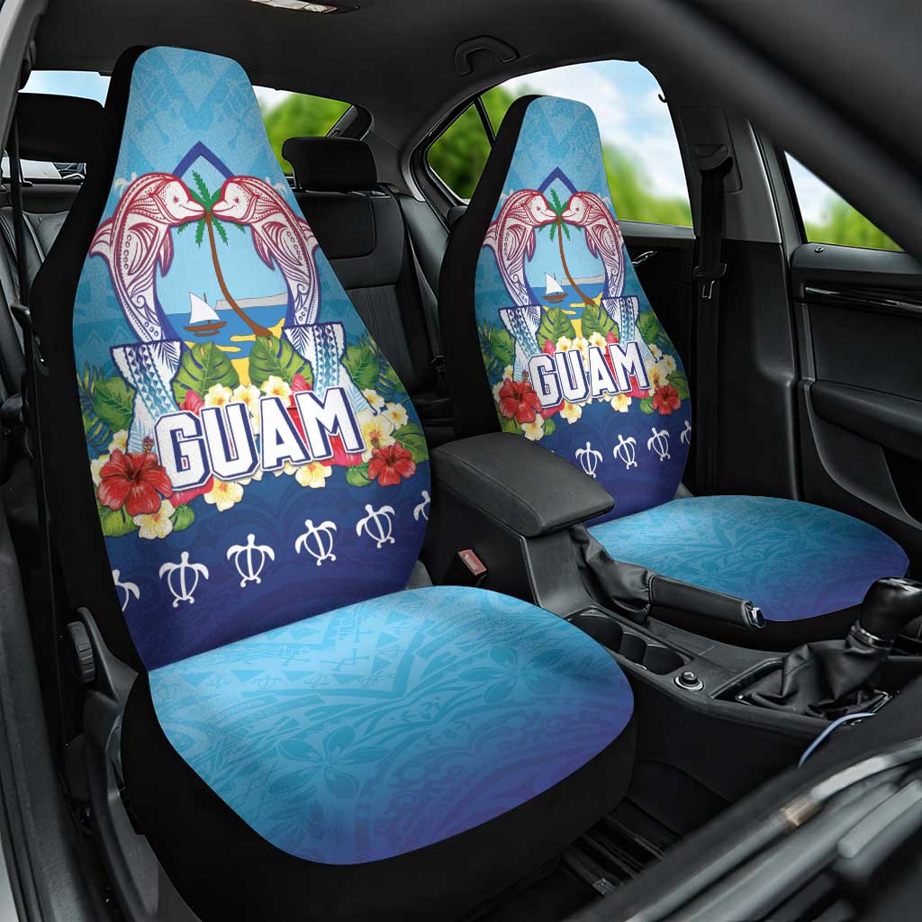 Guam Chamorro Car Seat Cover Tribal Latte Stone With Dolphins Blue