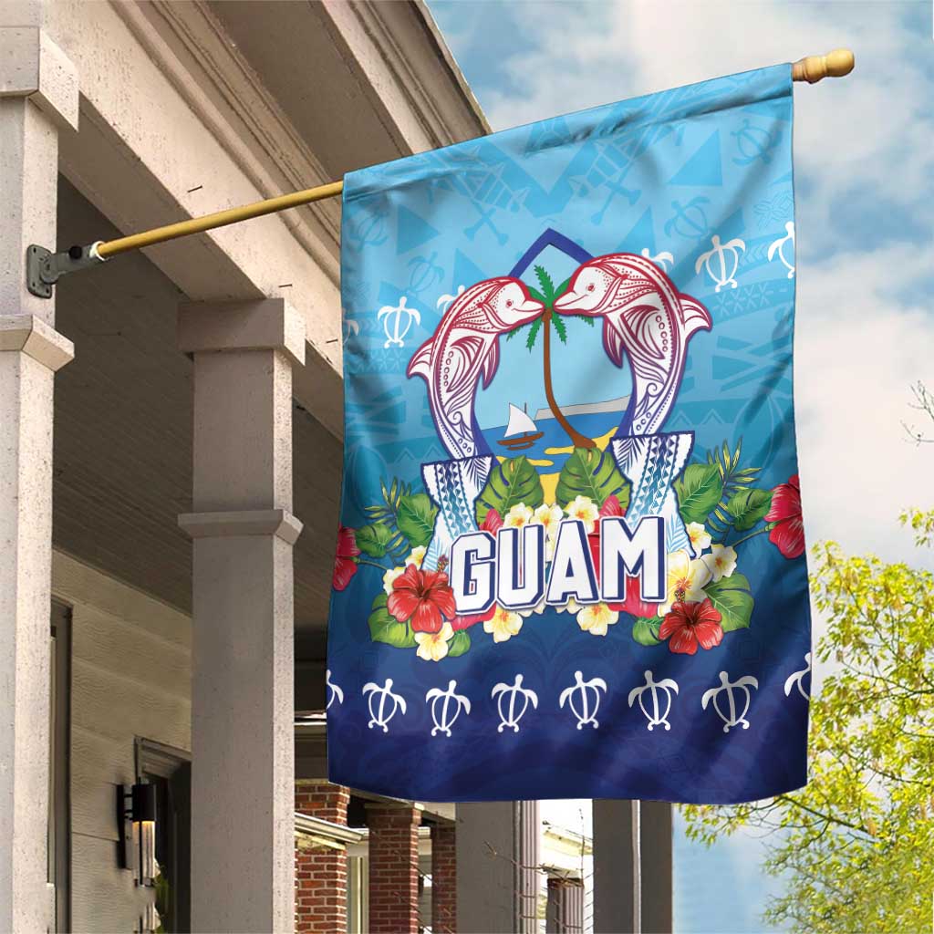 Guam Chamorro Garden Flag Tribal Latte Stone With Dolphins Blue