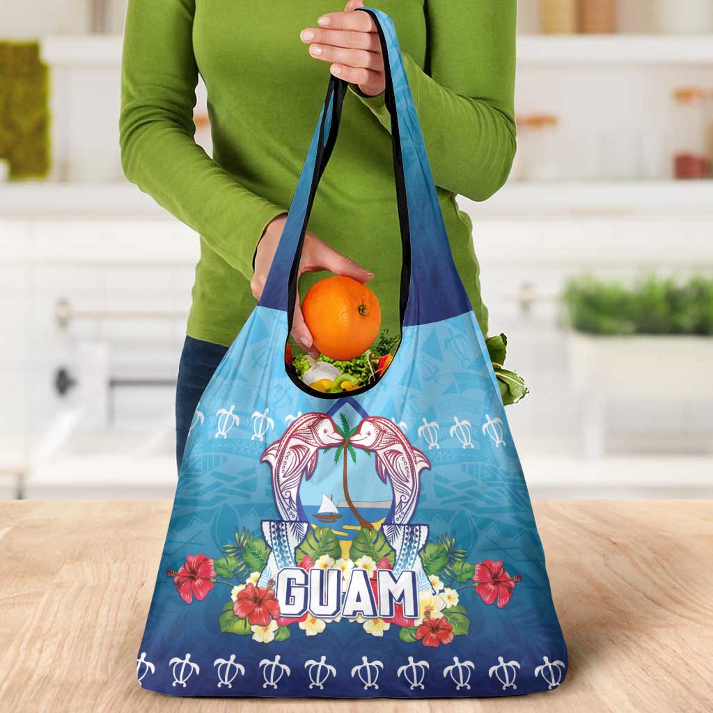 Guam Chamorro Grocery Bag Tribal Latte Stone With Dolphins Blue