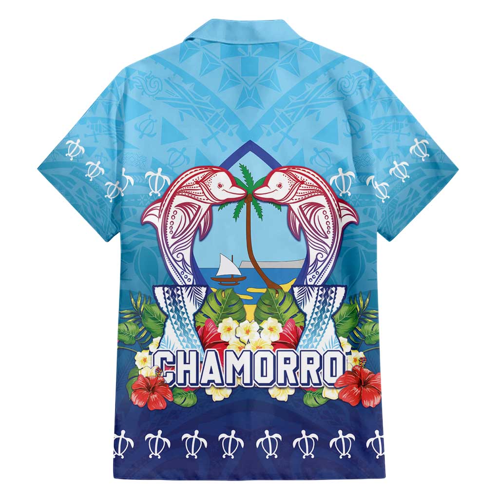 Guam Chamorro Hawaiian Shirt Tribal Latte Stone With Dolphins Blue