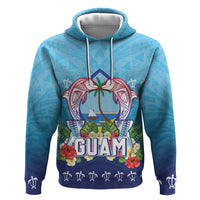 Guam Chamorro Hoodie Tribal Latte Stone With Dolphins Blue