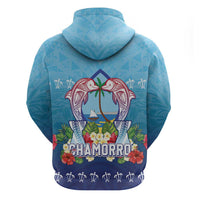 Guam Chamorro Hoodie Tribal Latte Stone With Dolphins Blue