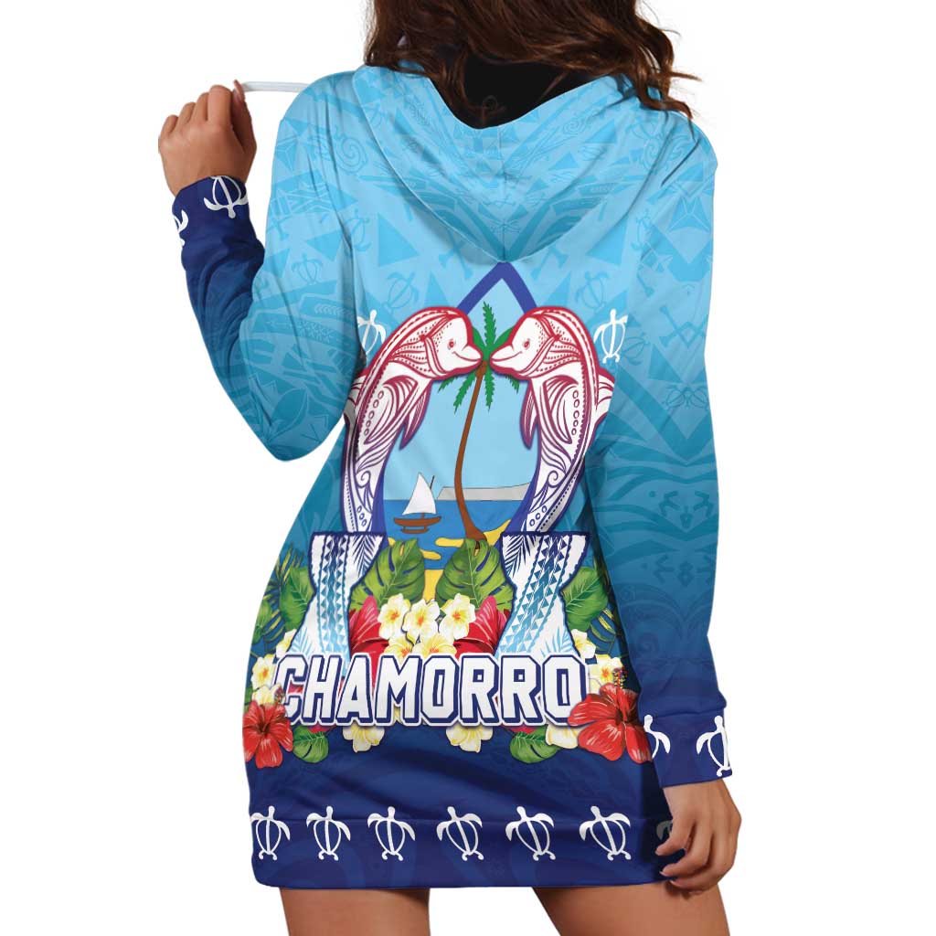 Guam Chamorro Hoodie Dress Tribal Latte Stone With Dolphins Blue