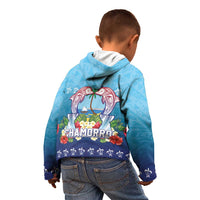 Guam Chamorro Kid Hoodie Tribal Latte Stone With Dolphins Blue