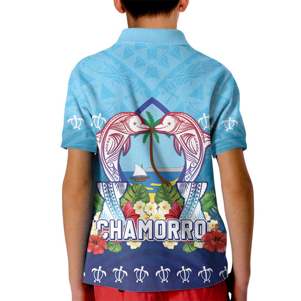 Guam Chamorro Kid Polo Shirt Tribal Latte Stone With Dolphins Blue