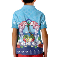 Guam Chamorro Kid Polo Shirt Tribal Latte Stone With Dolphins Blue