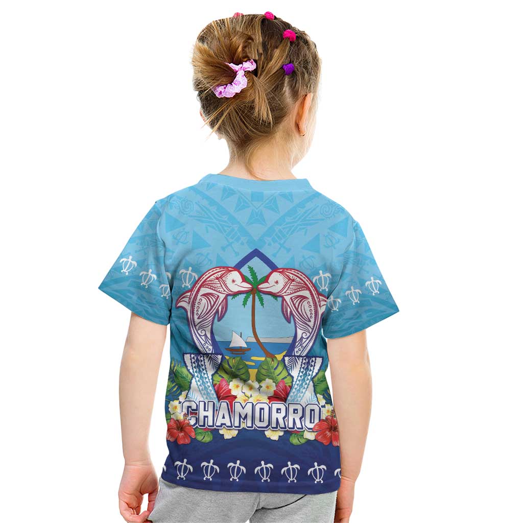 Guam Chamorro Kid T Shirt Tribal Latte Stone With Dolphins Blue