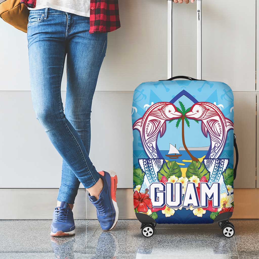 Guam Chamorro Luggage Cover Tribal Latte Stone With Dolphins Blue