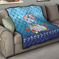 Guam Chamorro Quilt Tribal Latte Stone With Dolphins Blue